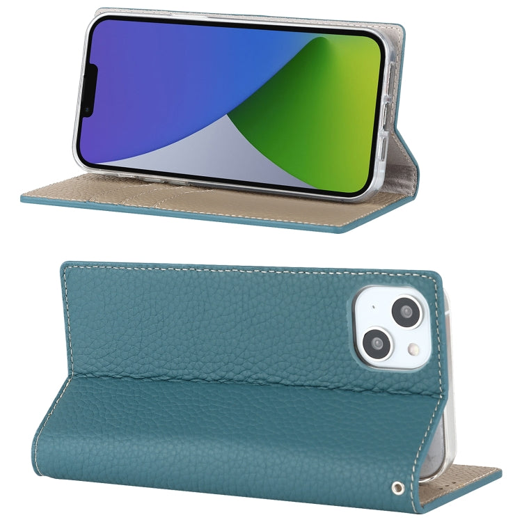 For iPhone 14 Plus Litchi Texture Genuine Leather Phone Case(Sky Blue) - iPhone 14 Plus Cases by buy2fix | Online Shopping UK | buy2fix