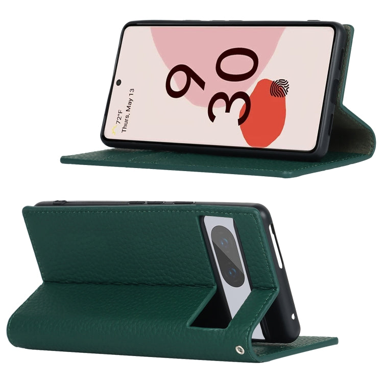 For Google Pixel 7 5G Litchi Texture Genuine Leather Phone Case(Dark Green) - Google Cases by buy2fix | Online Shopping UK | buy2fix