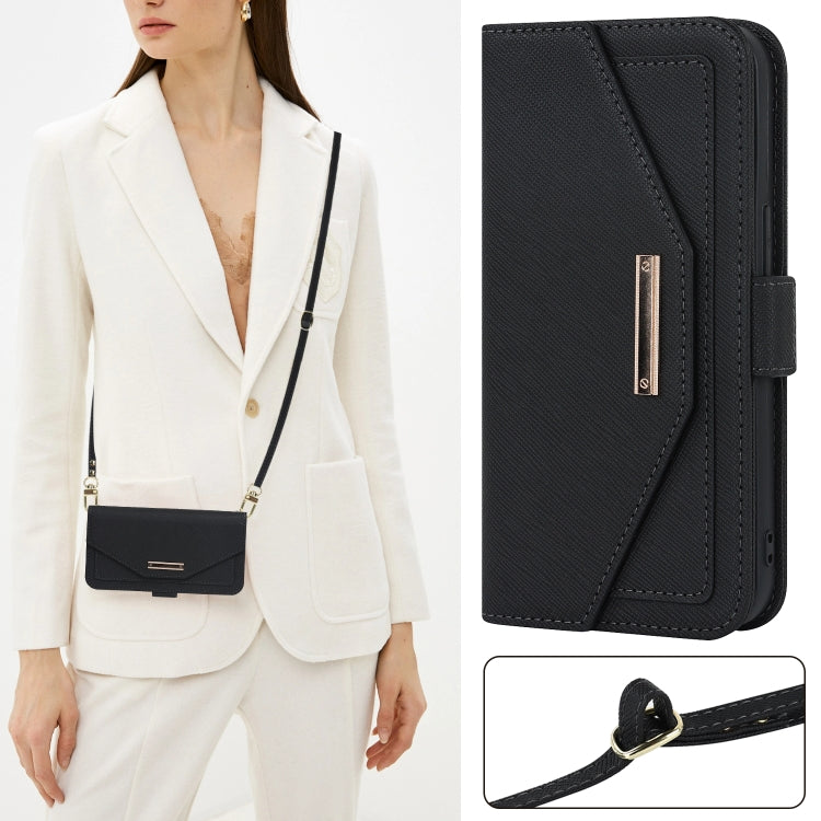 For iPhone 14 Pro Cross Texture Lanyard Leather Phone Case(Black) - iPhone 14 Pro Cases by buy2fix | Online Shopping UK | buy2fix