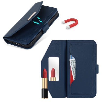 For iPhone 14 Plus Cross Texture Lanyard Leather Phone Case(Blue) - iPhone 14 Plus Cases by buy2fix | Online Shopping UK | buy2fix