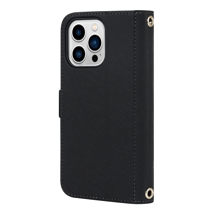 For iPhone 13 Pro Cross Texture Lanyard Leather Phone Case(Black) - iPhone 13 Pro Cases by buy2fix | Online Shopping UK | buy2fix