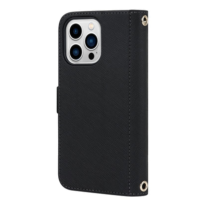 For iPhone 13 Pro Cross Texture Lanyard Leather Phone Case(Black) - iPhone 13 Pro Cases by buy2fix | Online Shopping UK | buy2fix