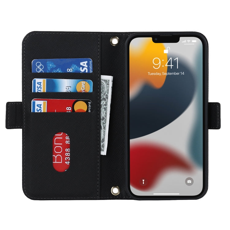 For iPhone 13 Pro Cross Texture Lanyard Leather Phone Case(Black) - iPhone 13 Pro Cases by buy2fix | Online Shopping UK | buy2fix