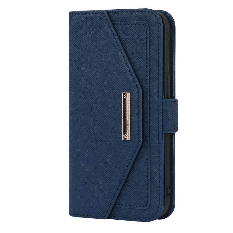 For iPhone 13 Pro Cross Texture Lanyard Leather Phone Case(Blue) - iPhone 13 Pro Cases by buy2fix | Online Shopping UK | buy2fix