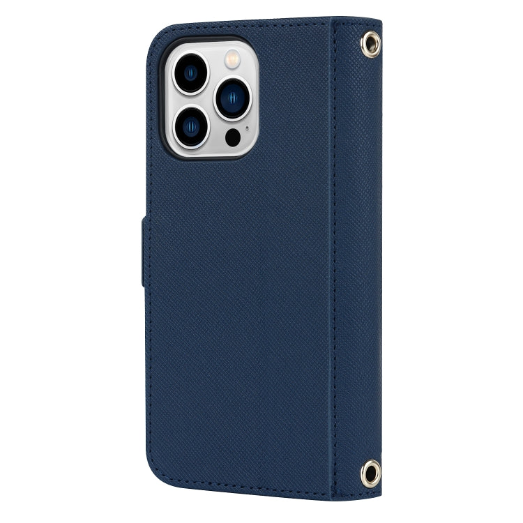 For iPhone 13 Pro Cross Texture Lanyard Leather Phone Case(Blue) - iPhone 13 Pro Cases by buy2fix | Online Shopping UK | buy2fix
