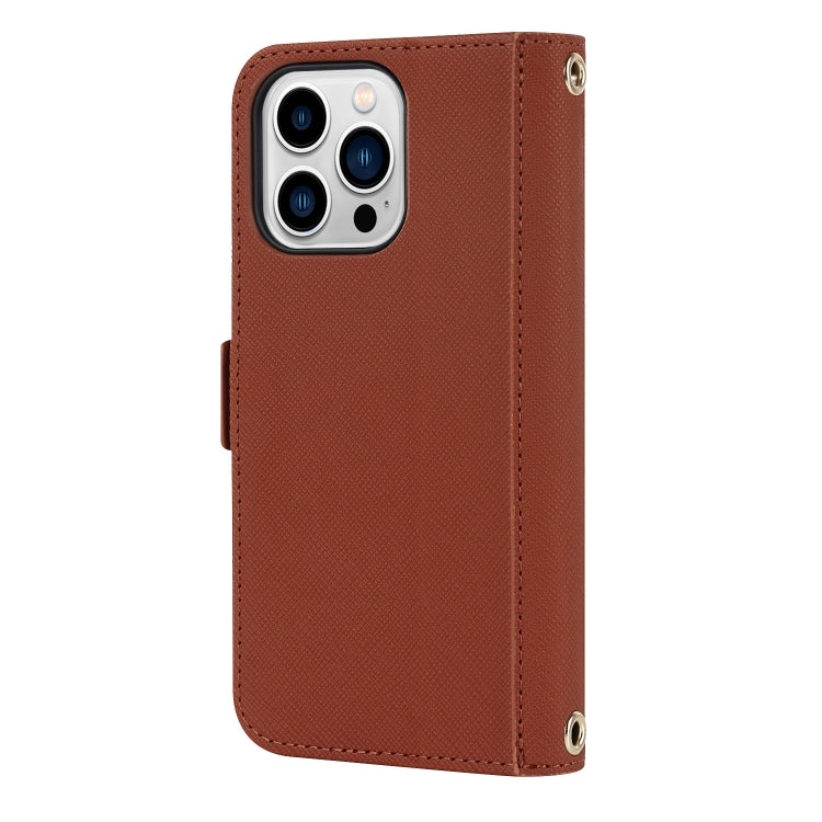 For iPhone 13 Pro Cross Texture Lanyard Leather Phone Case(Brown) - iPhone 13 Pro Cases by buy2fix | Online Shopping UK | buy2fix