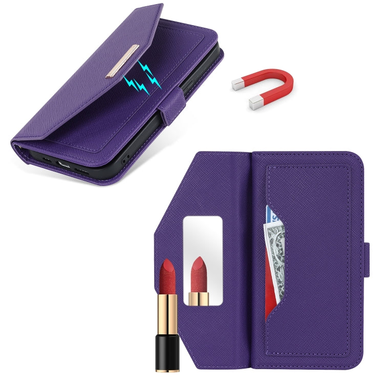 For iPhone 13 Pro Cross Texture Lanyard Leather Phone Case(Purple) - iPhone 13 Pro Cases by buy2fix | Online Shopping UK | buy2fix