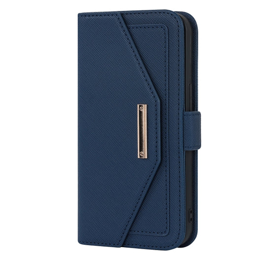 For iPhone 13 Cross Texture Lanyard Leather Phone Case(Blue) - iPhone 13 Cases by buy2fix | Online Shopping UK | buy2fix
