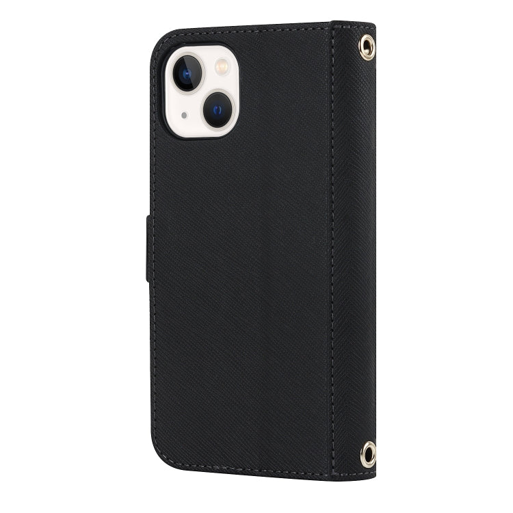 For iPhone 13 mini Cross Texture Lanyard Leather Phone Case(Black) - iPhone 13 mini Cases by buy2fix | Online Shopping UK | buy2fix