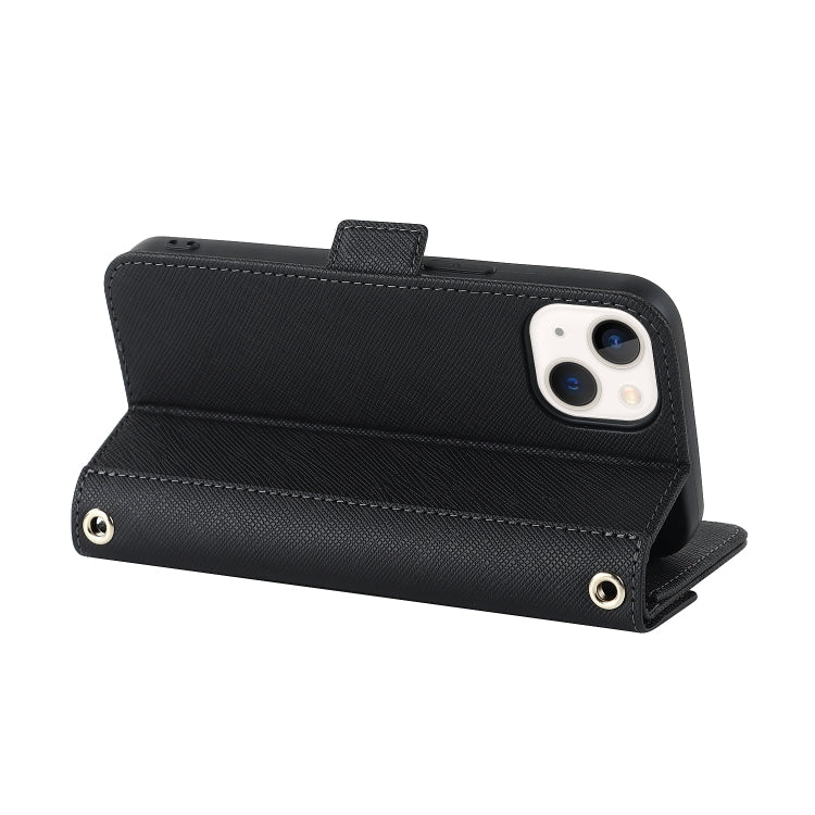 For iPhone 13 mini Cross Texture Lanyard Leather Phone Case(Black) - iPhone 13 mini Cases by buy2fix | Online Shopping UK | buy2fix