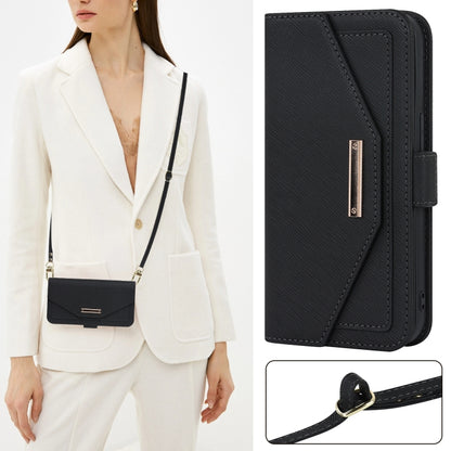 For iPhone 13 mini Cross Texture Lanyard Leather Phone Case(Black) - iPhone 13 mini Cases by buy2fix | Online Shopping UK | buy2fix