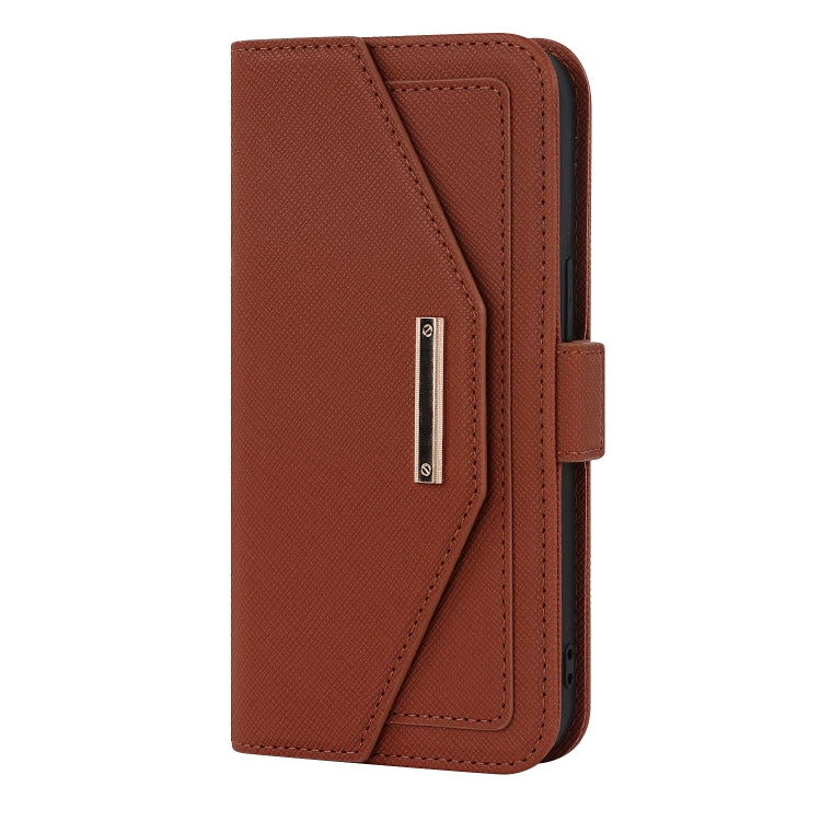 For iPhone 13 mini Cross Texture Lanyard Leather Phone Case(Brown) - iPhone 13 mini Cases by buy2fix | Online Shopping UK | buy2fix