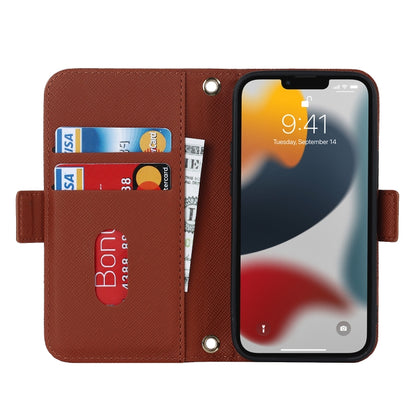 For iPhone 13 mini Cross Texture Lanyard Leather Phone Case(Brown) - iPhone 13 mini Cases by buy2fix | Online Shopping UK | buy2fix