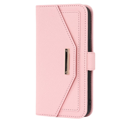 For iPhone 13 mini Cross Texture Lanyard Leather Phone Case(Pink) - iPhone 13 mini Cases by buy2fix | Online Shopping UK | buy2fix