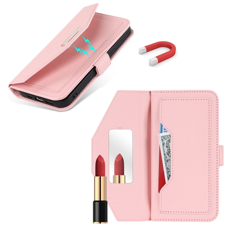 For iPhone 13 mini Cross Texture Lanyard Leather Phone Case(Pink) - iPhone 13 mini Cases by buy2fix | Online Shopping UK | buy2fix