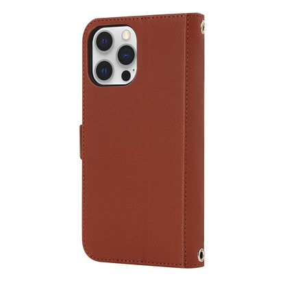 For iPhone 12 Pro Max Cross Texture Lanyard Leather Phone Case(Brown) - iPhone 12 Pro Max Cases by buy2fix | Online Shopping UK | buy2fix