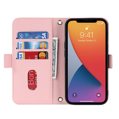 For iPhone 12 Pro Max Cross Texture Lanyard Leather Phone Case(Pink) - iPhone 12 Pro Max Cases by buy2fix | Online Shopping UK | buy2fix