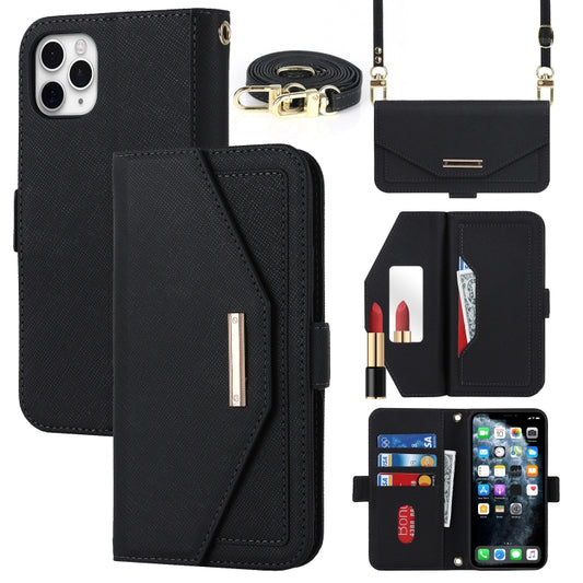For iPhone 11 Pro Max Cross Texture Lanyard Leather Phone Case(Black) - iPhone 11 Pro Max Cases by buy2fix | Online Shopping UK | buy2fix