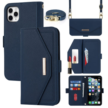 For iPhone 11 Pro Max Cross Texture Lanyard Leather Phone Case(Blue) - iPhone 11 Pro Max Cases by buy2fix | Online Shopping UK | buy2fix