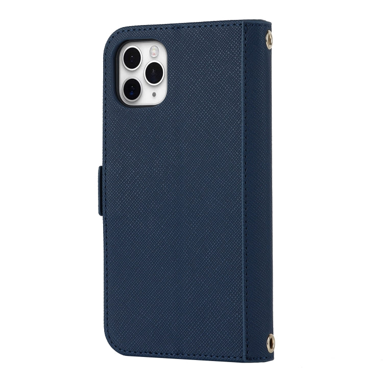 For iPhone 11 Pro Max Cross Texture Lanyard Leather Phone Case(Blue) - iPhone 11 Pro Max Cases by buy2fix | Online Shopping UK | buy2fix