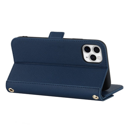 For iPhone 11 Pro Max Cross Texture Lanyard Leather Phone Case(Blue) - iPhone 11 Pro Max Cases by buy2fix | Online Shopping UK | buy2fix