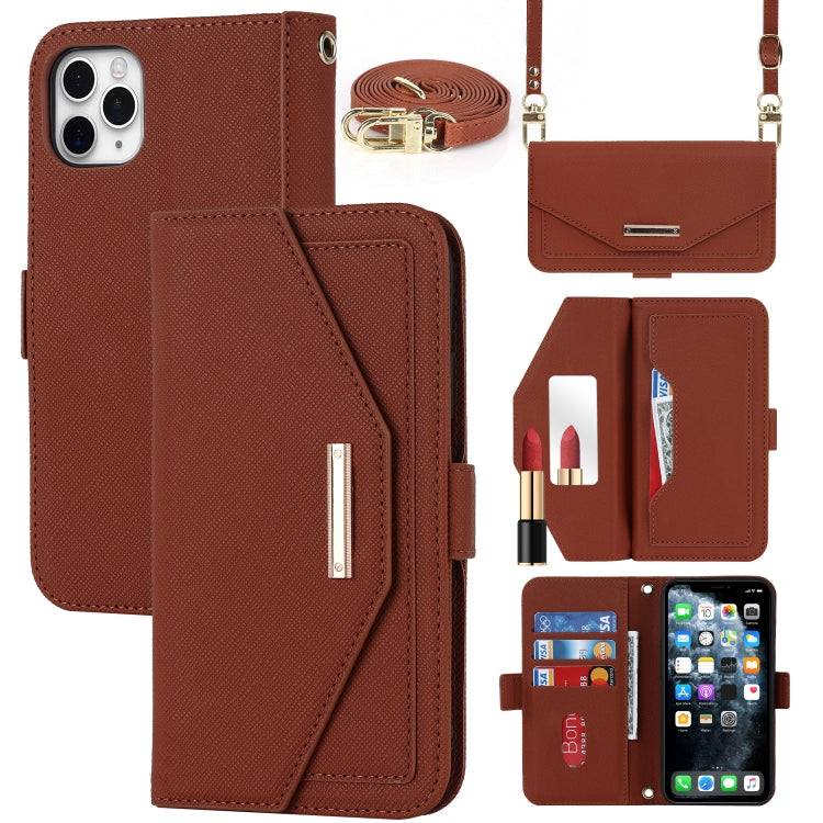 For iPhone 11 Pro Max Cross Texture Lanyard Leather Phone Case(Brown) - iPhone 11 Pro Max Cases by buy2fix | Online Shopping UK | buy2fix