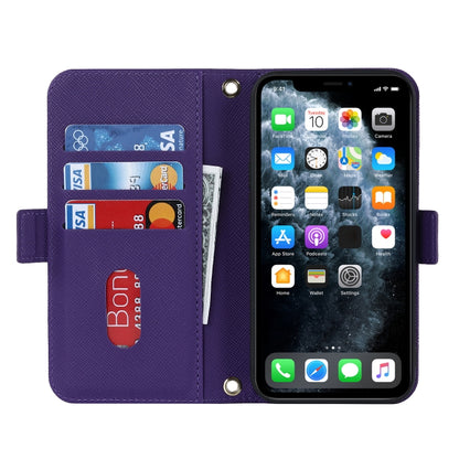 For iPhone 11 Pro Max Cross Texture Lanyard Leather Phone Case(Purple) - iPhone 11 Pro Max Cases by buy2fix | Online Shopping UK | buy2fix