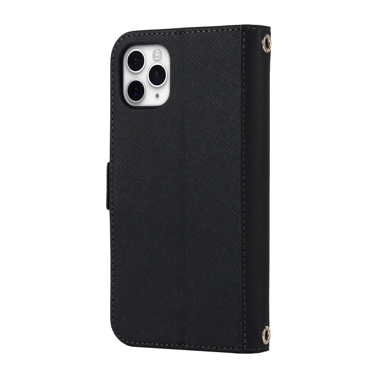 For iPhone 11 Pro Cross Texture Lanyard Leather Phone Case(Black) - iPhone 11 Pro Cases by buy2fix | Online Shopping UK | buy2fix