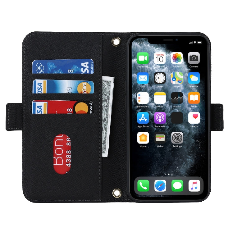 For iPhone 11 Pro Cross Texture Lanyard Leather Phone Case(Black) - iPhone 11 Pro Cases by buy2fix | Online Shopping UK | buy2fix