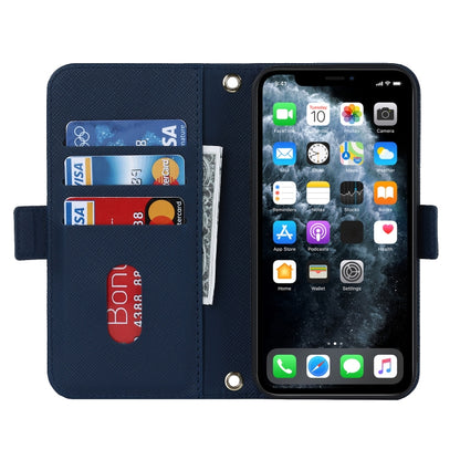 For iPhone 11 Pro Cross Texture Lanyard Leather Phone Case(Blue) - iPhone 11 Pro Cases by buy2fix | Online Shopping UK | buy2fix