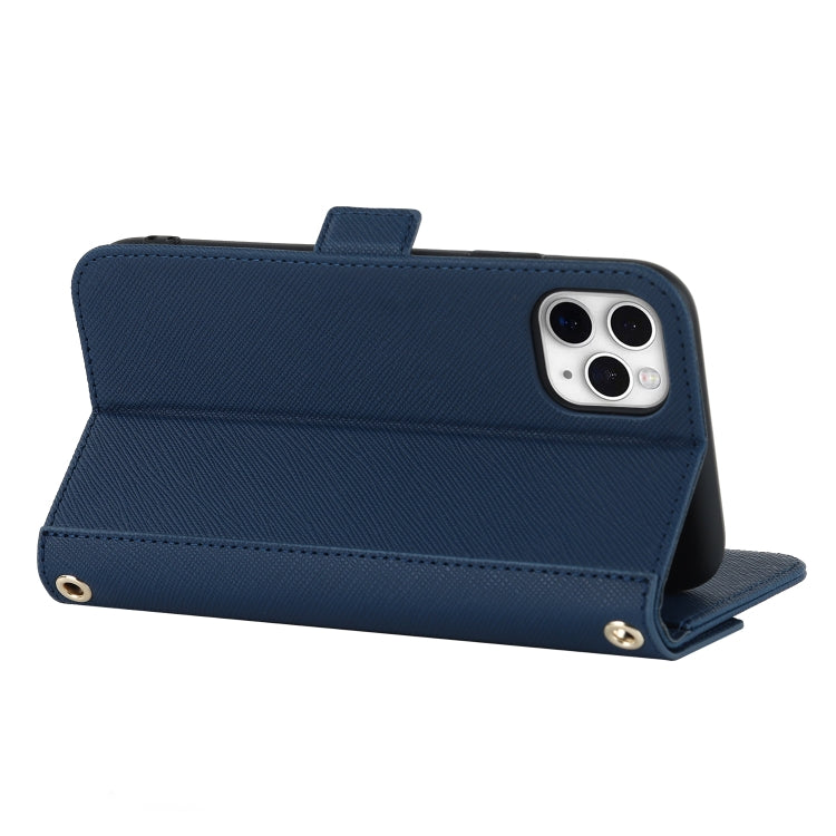 For iPhone 11 Pro Cross Texture Lanyard Leather Phone Case(Blue) - iPhone 11 Pro Cases by buy2fix | Online Shopping UK | buy2fix