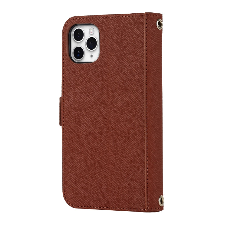 For iPhone 11 Pro Cross Texture Lanyard Leather Phone Case(Brown) - iPhone 11 Pro Cases by buy2fix | Online Shopping UK | buy2fix