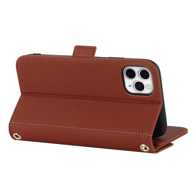 For iPhone 11 Pro Cross Texture Lanyard Leather Phone Case(Brown) - iPhone 11 Pro Cases by buy2fix | Online Shopping UK | buy2fix