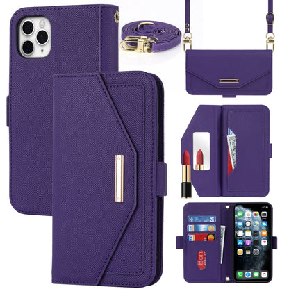 For iPhone 11 Pro Cross Texture Lanyard Leather Phone Case(Purple) - iPhone 11 Pro Cases by buy2fix | Online Shopping UK | buy2fix