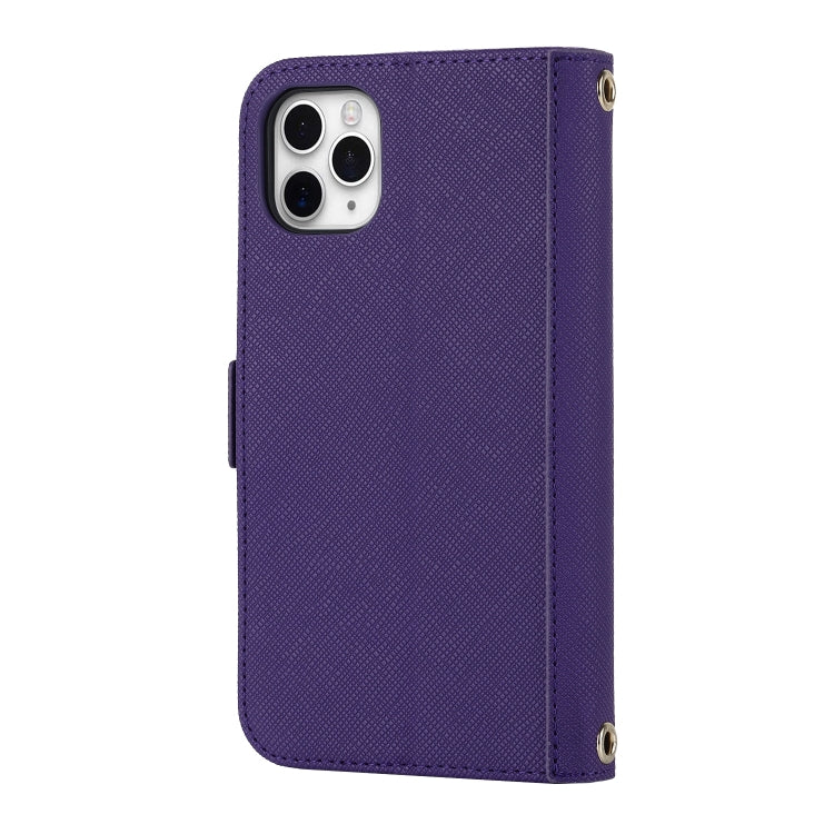 For iPhone 11 Pro Cross Texture Lanyard Leather Phone Case(Purple) - iPhone 11 Pro Cases by buy2fix | Online Shopping UK | buy2fix
