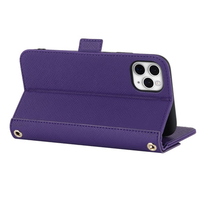 For iPhone 11 Pro Cross Texture Lanyard Leather Phone Case(Purple) - iPhone 11 Pro Cases by buy2fix | Online Shopping UK | buy2fix