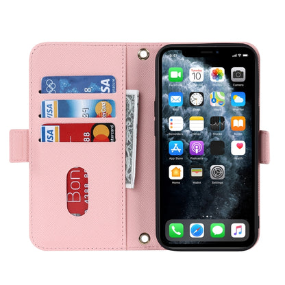 For iPhone 11 Pro Cross Texture Lanyard Leather Phone Case(Pink) - iPhone 11 Pro Cases by buy2fix | Online Shopping UK | buy2fix