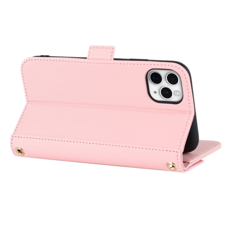 For iPhone 11 Pro Cross Texture Lanyard Leather Phone Case(Pink) - iPhone 11 Pro Cases by buy2fix | Online Shopping UK | buy2fix