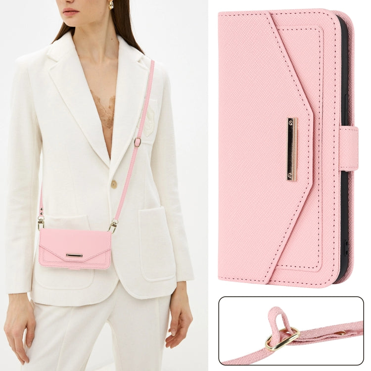For iPhone 11 Pro Cross Texture Lanyard Leather Phone Case(Pink) - iPhone 11 Pro Cases by buy2fix | Online Shopping UK | buy2fix