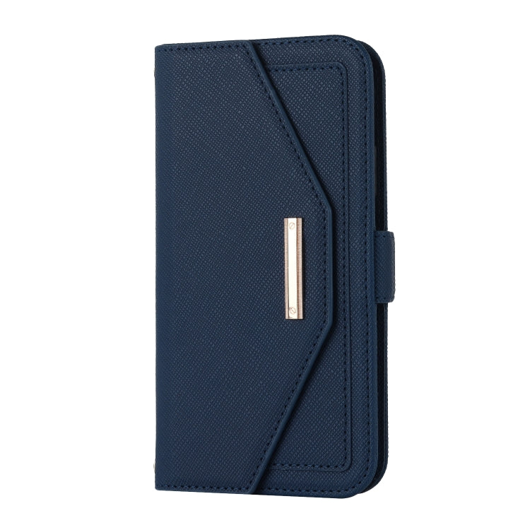 For iPhone 11 Cross Texture Lanyard Leather Phone Case(Blue) - iPhone 11 Cases by buy2fix | Online Shopping UK | buy2fix