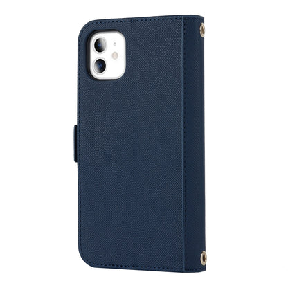 For iPhone 11 Cross Texture Lanyard Leather Phone Case(Blue) - iPhone 11 Cases by buy2fix | Online Shopping UK | buy2fix