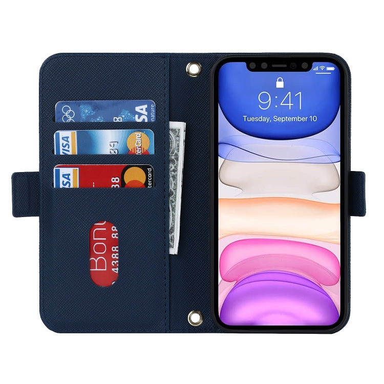 For iPhone 11 Cross Texture Lanyard Leather Phone Case(Blue) - iPhone 11 Cases by buy2fix | Online Shopping UK | buy2fix