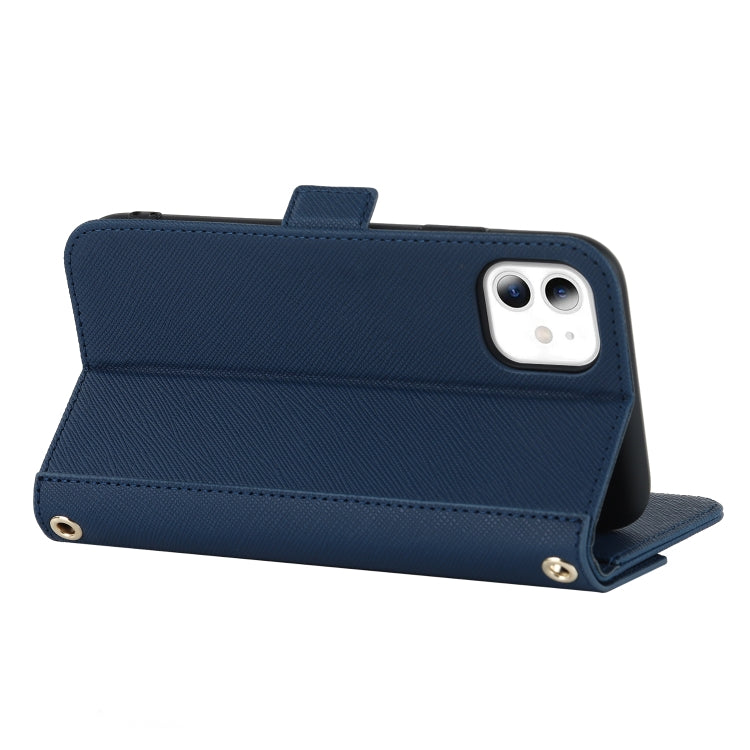 For iPhone 11 Cross Texture Lanyard Leather Phone Case(Blue) - iPhone 11 Cases by buy2fix | Online Shopping UK | buy2fix