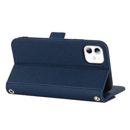 For iPhone 11 Cross Texture Lanyard Leather Phone Case(Blue) - iPhone 11 Cases by buy2fix | Online Shopping UK | buy2fix