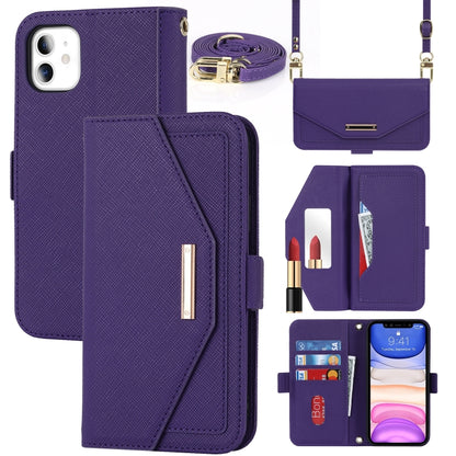 For iPhone 11 Cross Texture Lanyard Leather Phone Case(Purple) - iPhone 11 Cases by buy2fix | Online Shopping UK | buy2fix