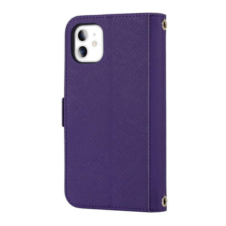 For iPhone 11 Cross Texture Lanyard Leather Phone Case(Purple) - iPhone 11 Cases by buy2fix | Online Shopping UK | buy2fix