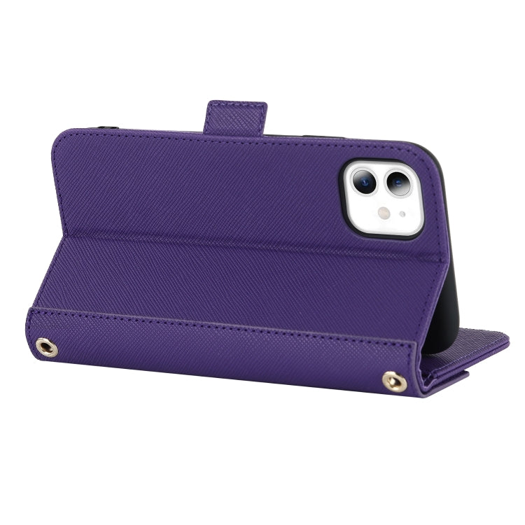 For iPhone 11 Cross Texture Lanyard Leather Phone Case(Purple) - iPhone 11 Cases by buy2fix | Online Shopping UK | buy2fix