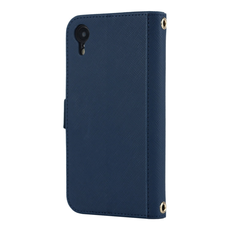 For iPhone XR Cross Texture Lanyard Leather Phone Case(Blue) - More iPhone Cases by buy2fix | Online Shopping UK | buy2fix