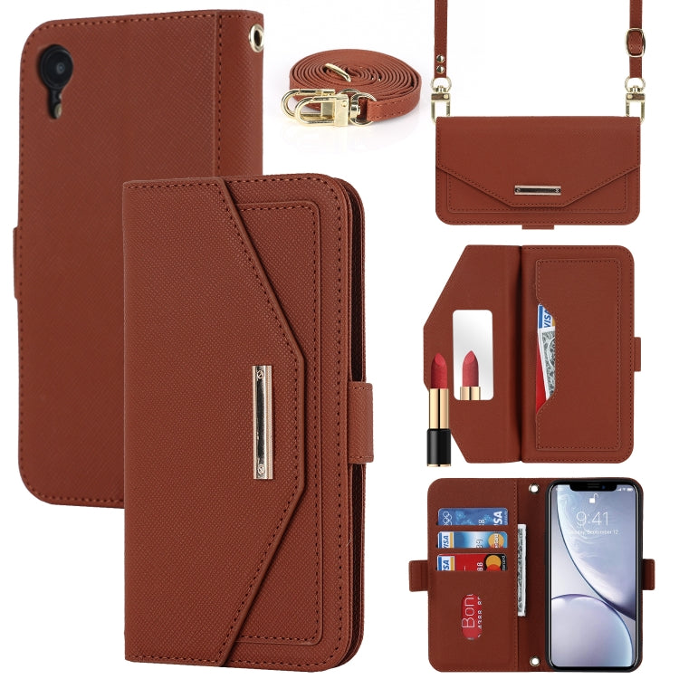 For iPhone XR Cross Texture Lanyard Leather Phone Case(Brown) - More iPhone Cases by buy2fix | Online Shopping UK | buy2fix