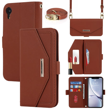 For iPhone XR Cross Texture Lanyard Leather Phone Case(Brown) - More iPhone Cases by buy2fix | Online Shopping UK | buy2fix
